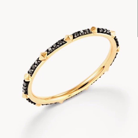 NEW! Kendra Scott Astrid 14k Yellow Gold Black Diamond Band Ring - Picture 1 of 15